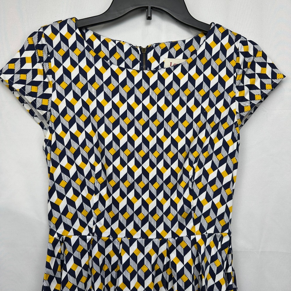 Louche London Geometric 3D Cube Print Dress Mod Retro Fit & Flare Mod 60's Art